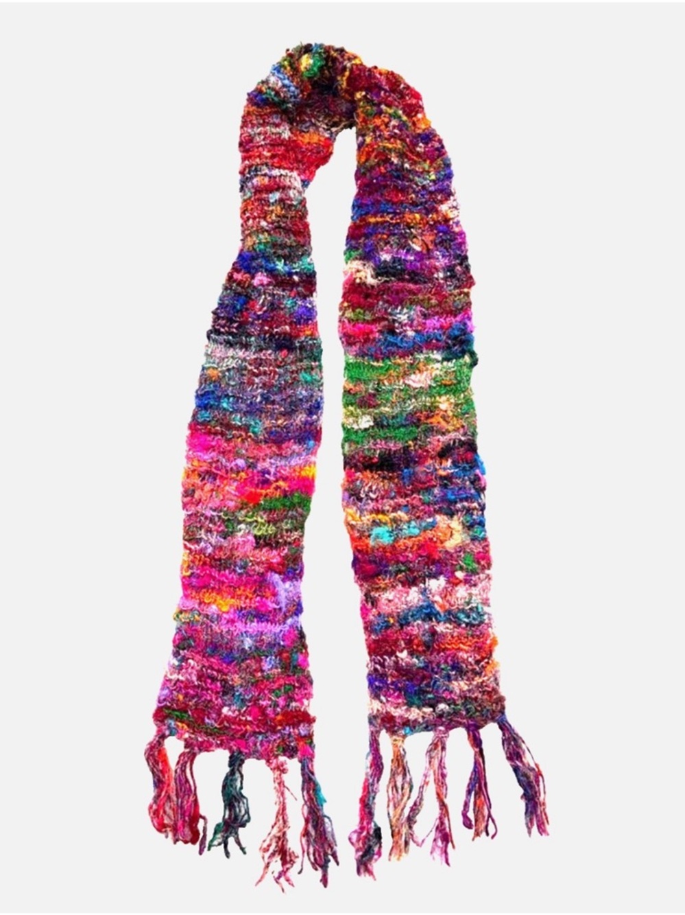 Lakhays 100% Silk Scarf Multicolor Handwoven Fringe Boho Artisan Wrap